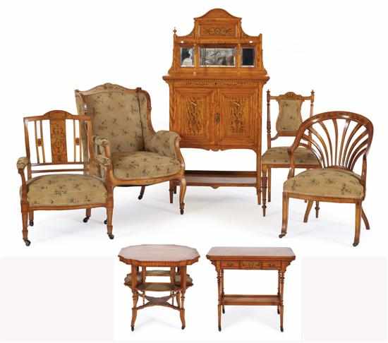 Appraisal: AN ASSEMBLED LATE TH CENTURY SATINWOOD SALON SUITE IN THE