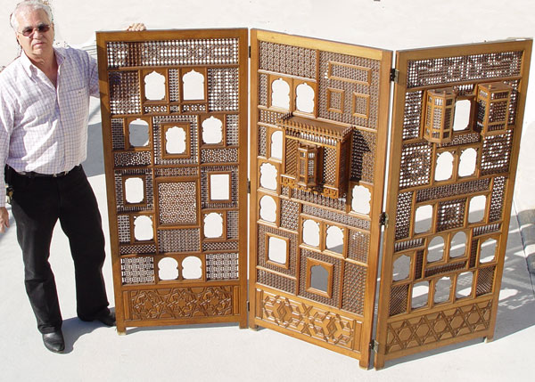 Appraisal: PANEL MUSHRABIA SCREEN All wood panel screen Mushrabia panels with