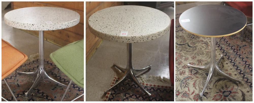 Appraisal: THREE MCM-STYLE ROUND-TOP PEDESTAL CAFE TABLES George Nelson design for