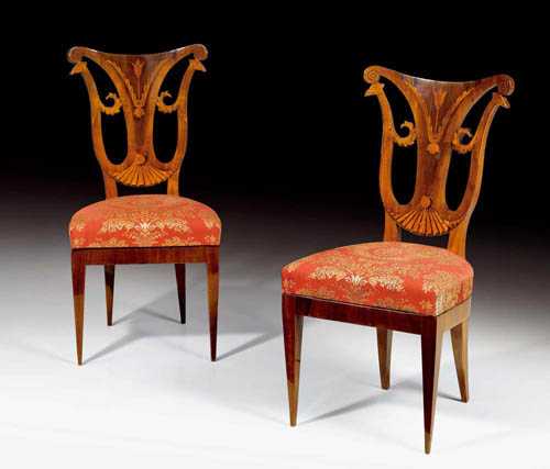 Appraisal: PAIR OF CHAIRS AUX AIGLES Biedermeier Vienna circa Mahogany and