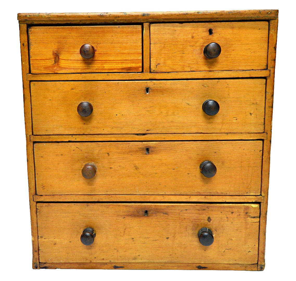 Appraisal: A miniature Victorian pine chest of two short and three