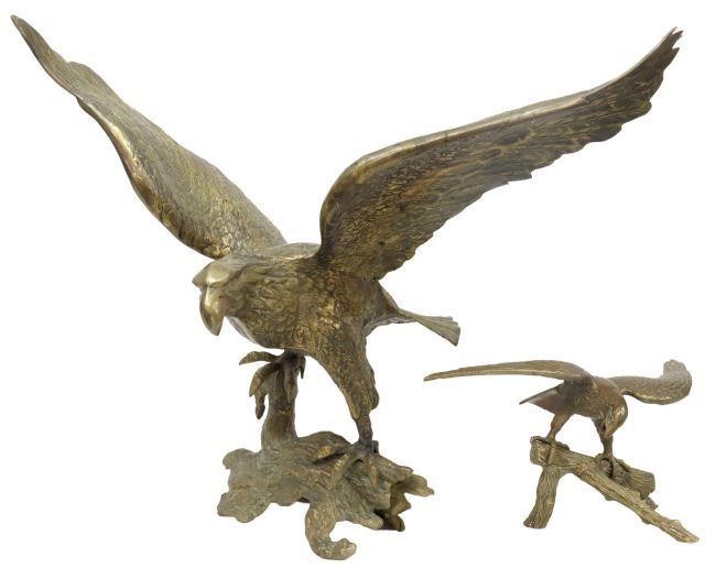 Appraisal: lot of Brass eagle sculptures both rising with wings outstretched