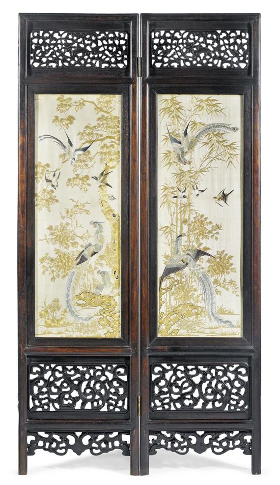 Appraisal: A TWO PANEL EMBROIDERED SCREEN China th th c Panel