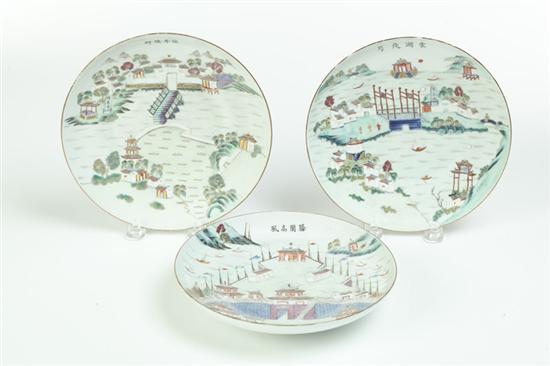 Appraisal: THREE EXPORT PLATES China possibly - porcelain Scenic views of