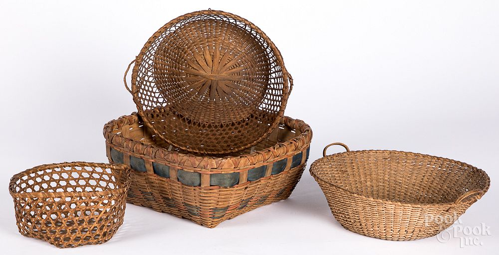 Appraisal: Four assorted baskets Four assorted baskets to include a painted