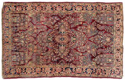 Appraisal: Sarouk rug heavy construction with floral designs on dark burgundy