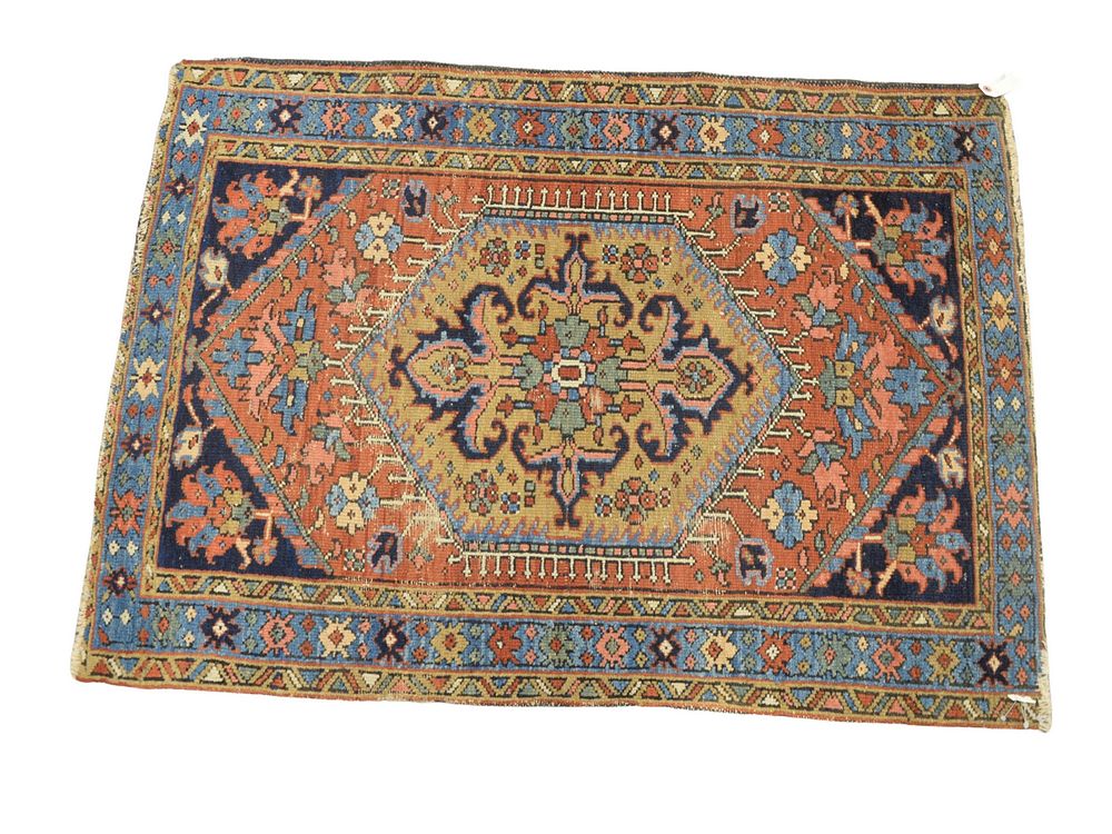 Appraisal: Heriz Oriental Throw Rug ' x ' wear Heriz Oriental