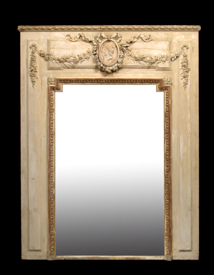 Appraisal: French Carved and Matte Ivory-Painted Overmantel Mirror first quarter th