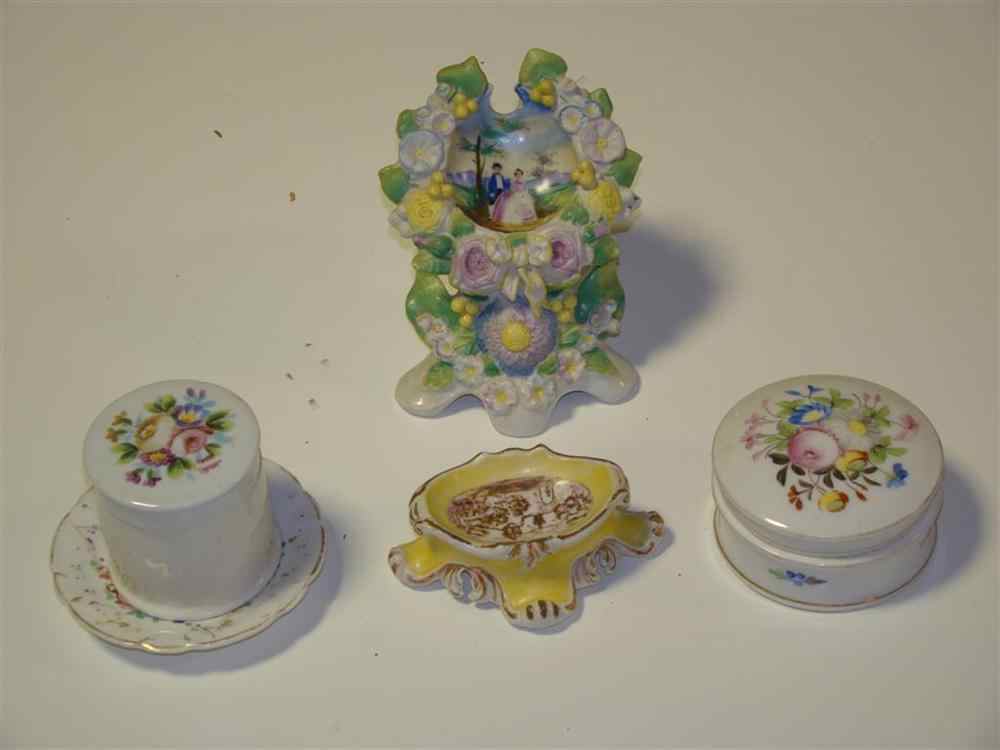 Appraisal: FIVE CONTINENTAL PORCELAIN PIECES Including a later decorated Meissen footed