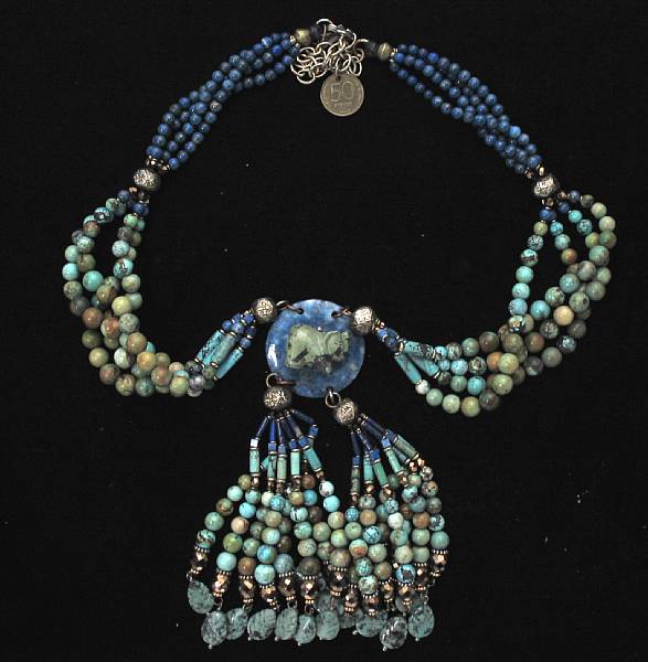 Appraisal: A turquoise lapis lazuli and metal necklace Masha Archer length