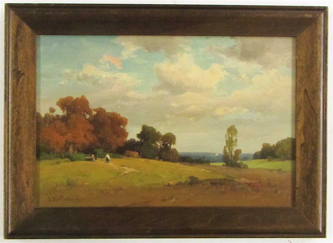 Appraisal: JOSEF WILLROIDER OIL ON BOARD Austria - Landscape with figure