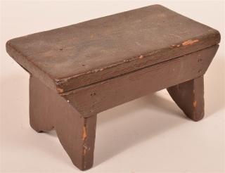 Appraisal: Antique Softwood Foot Stool Painted Brown Double skirt with cut-out