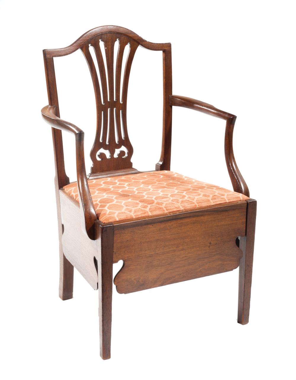 Appraisal: George II Mahogany Commode Armchair h in w in d