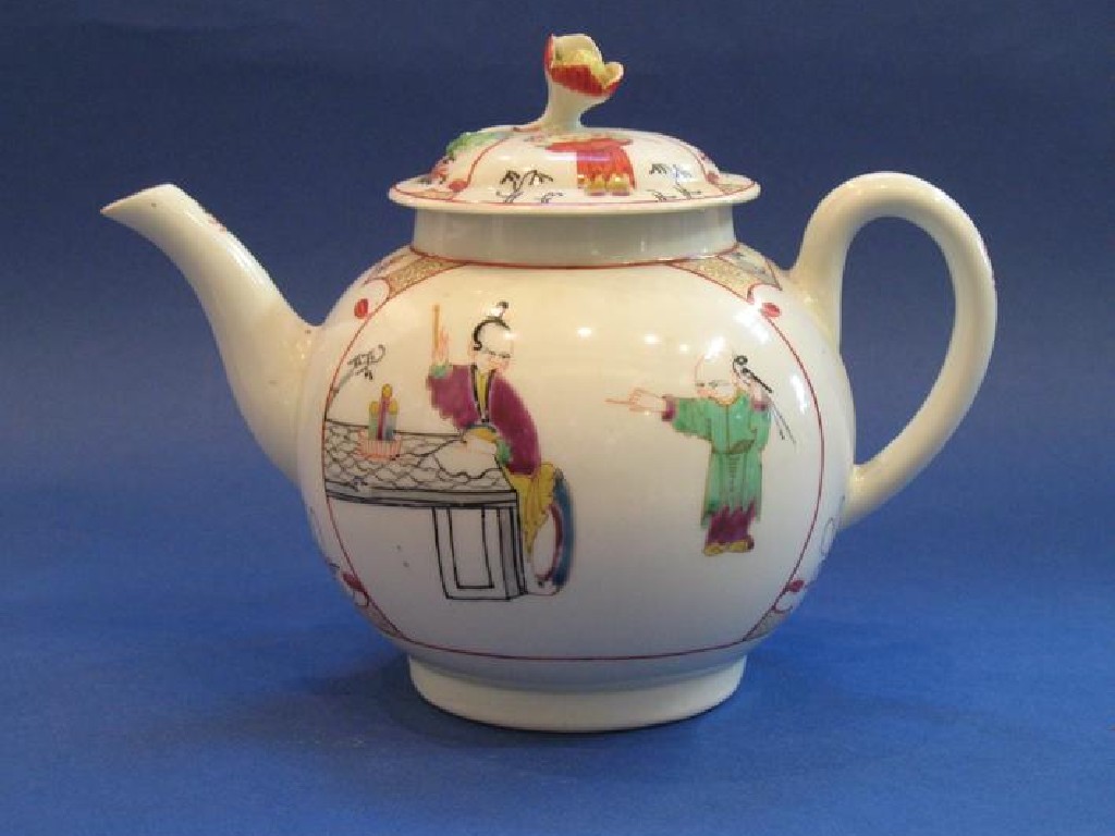 Appraisal: A FIRST PERIOD WORCESTER BULLET-SHAPED TEAPOT enamelled in polychrome and