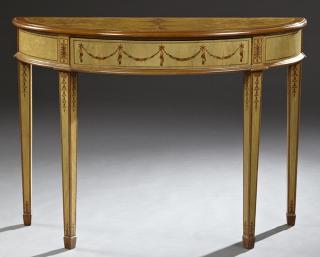 Appraisal: Adams Style Marquetry Inlaid Mahogany Demilune Con Adams Style Marquetry