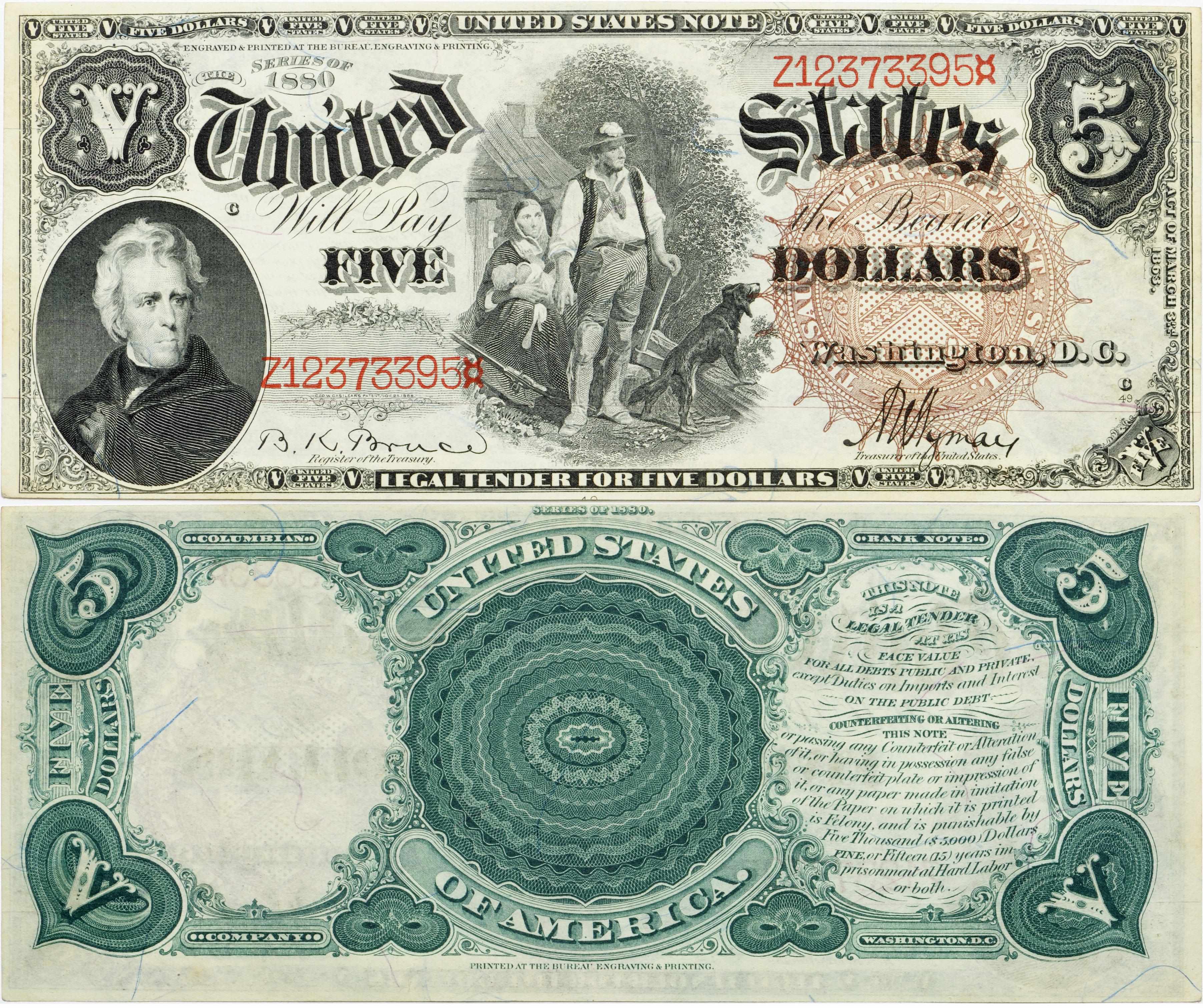 Appraisal: Fr Legal Tender Note Signatures of Bruce Wyman Large brown