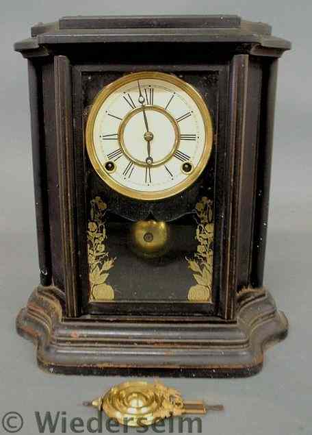 Appraisal: Black painted Victorian mantel clock h x w