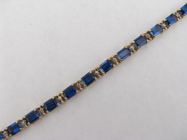 Appraisal: K Yellow Gold Emerald-Cut Blue Stone Bracelet ''