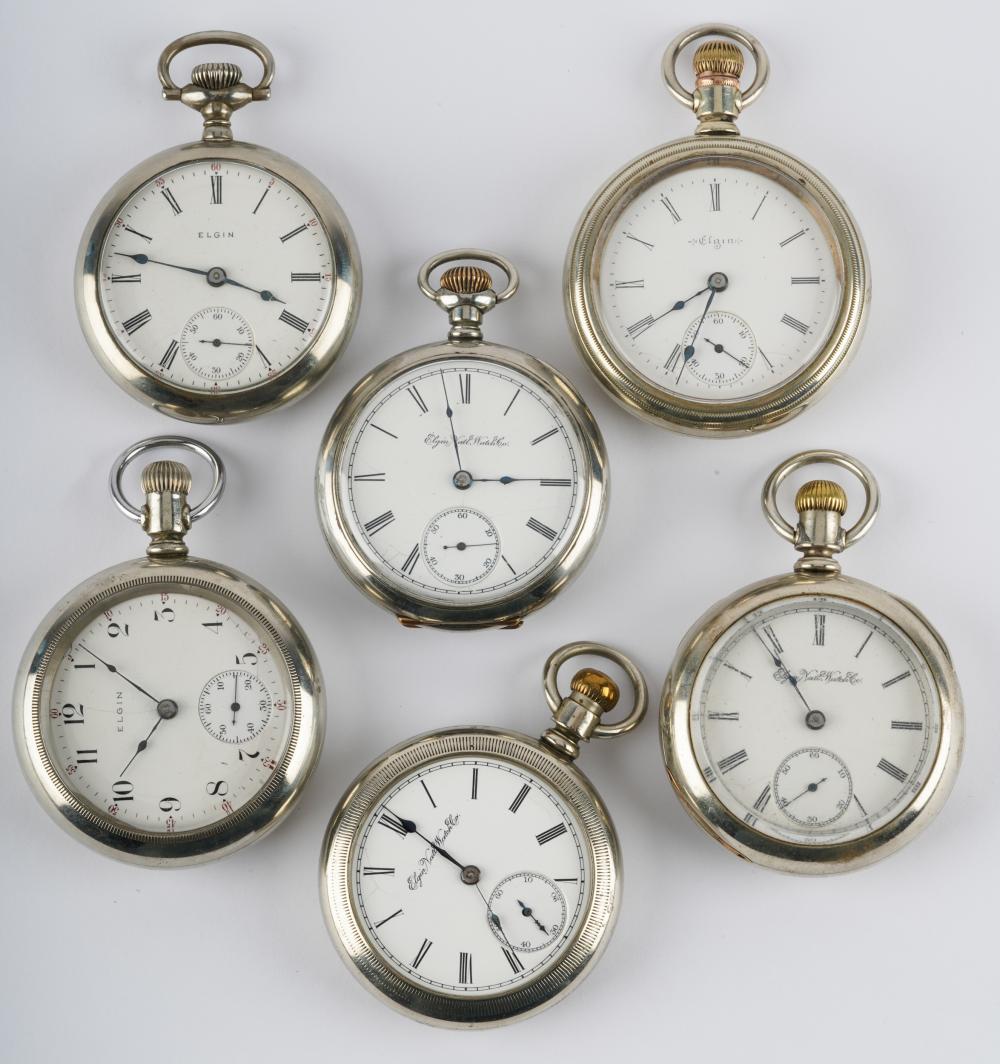 Appraisal: SIX ELGIN POCKET WATCHES Philadelphia Rolled Gold Plate swing out