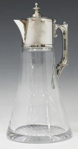 Appraisal: Sterling-mounted crystal claret jug Hamilton Inches Edinburgh c hinged lid