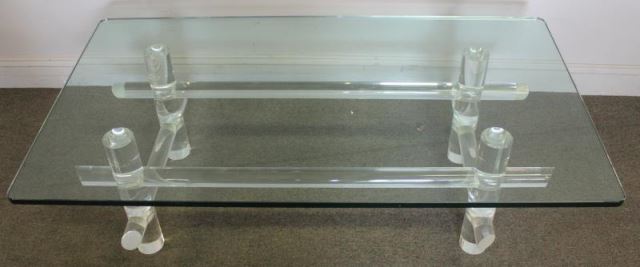 Appraisal: Midcentury Les Prismatiques Lucite Coffee Table Lucite rod base and