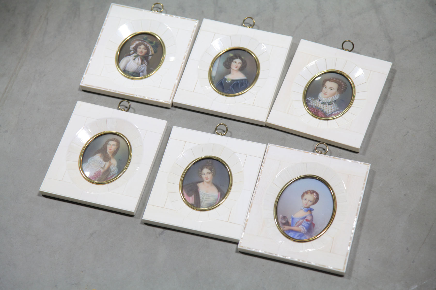 Appraisal: SIX FRAMED MINAITURE PORTRAITS ON IVORY European th century Nadezhda