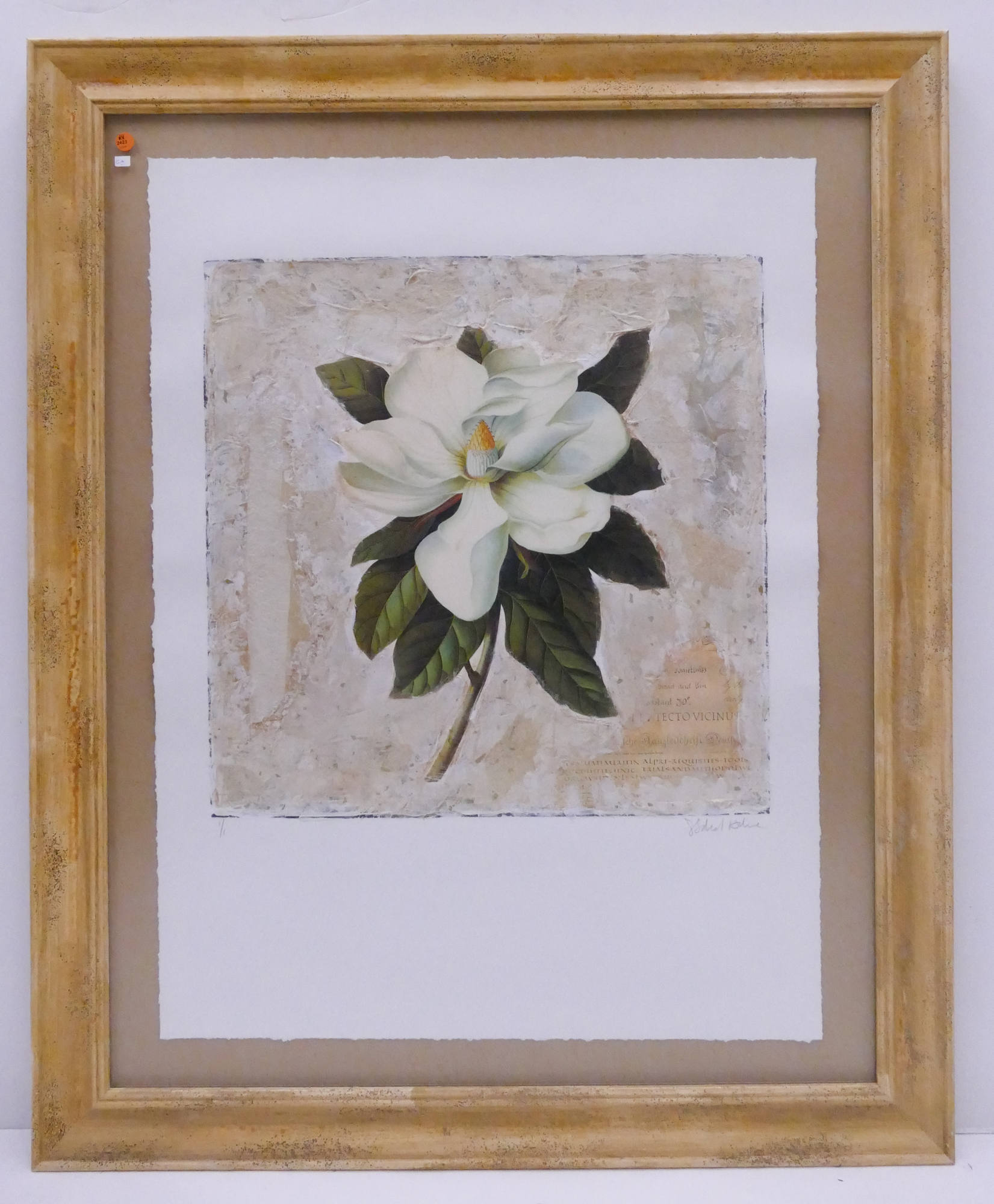 Appraisal: Large Embellished Floral Print Framed- x ''