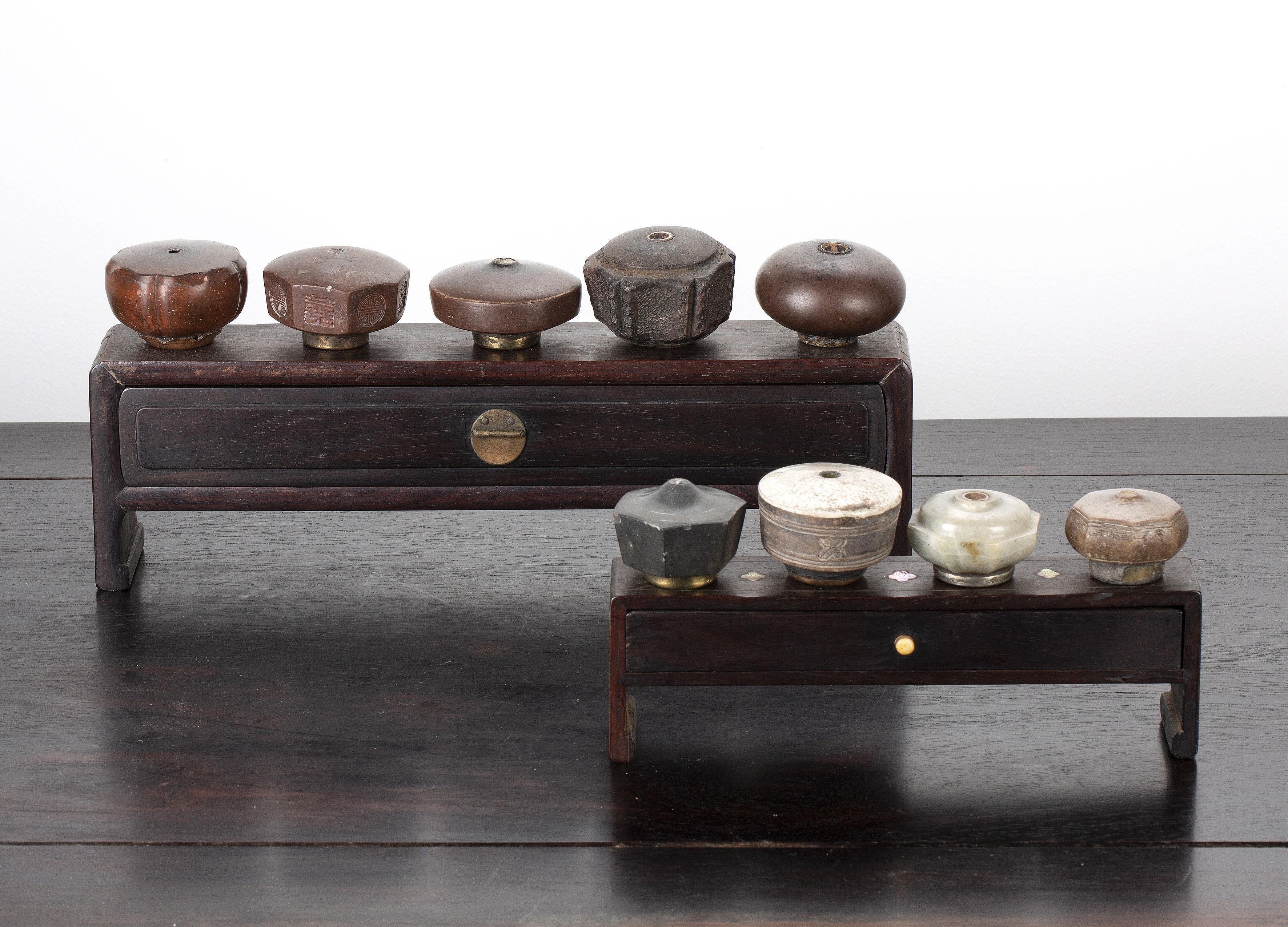 Appraisal: Collection of nine opium bowlsChinese circa to include jade earthenware