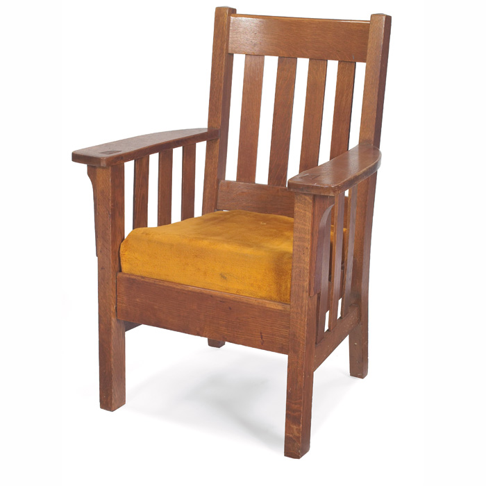 Appraisal: Arts Crafts armchair four vertical slats to back and three