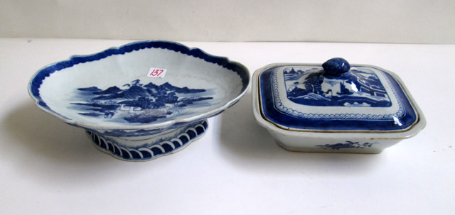 Appraisal: TWO CHINESE CANTON BLUE AND WHITE EXPORT DISHES a covered