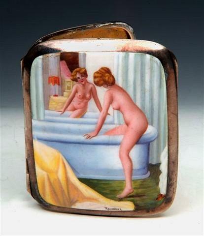 Appraisal: A SILVER ENAMELLED CIGARETTE CASE with a scene of a