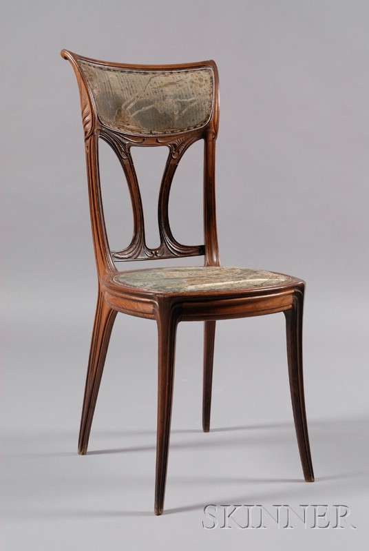 Appraisal: French Art Nouveau Carved Rosewood Side Chair c slightly curved