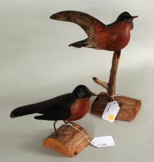 Appraisal: Two Orcutt Carved Painted Birds Two carved and painted robins