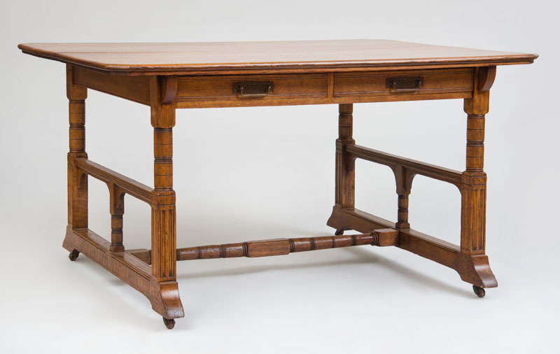 Appraisal: AESTHETIC MOVEMENT TWO-DRAWER OAK LIBRARY TABLE x x in Estimate