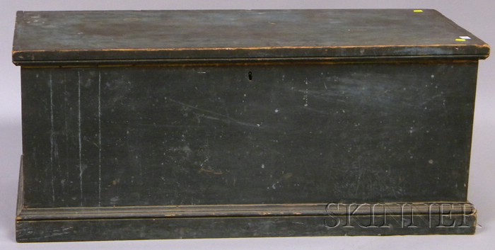 Appraisal: Blue-painted Pine Six-board Blanket Box with Applied Moldings ht lg