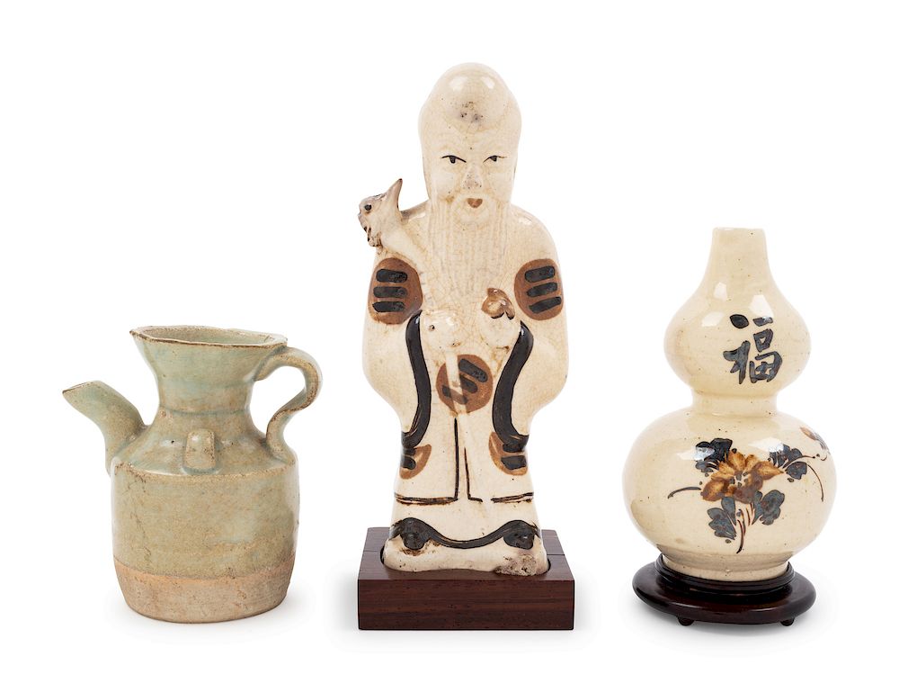 Appraisal: Three Chinese Earthenware Articles Largest height in cm Three Chinese