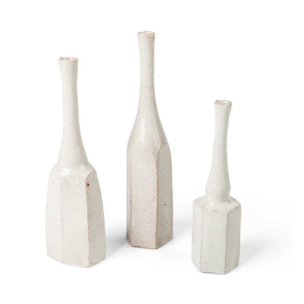 Appraisal: AKIKO HIRAI JAPANESE - THREE 'MORANDI' BOTTLES each incised artist's