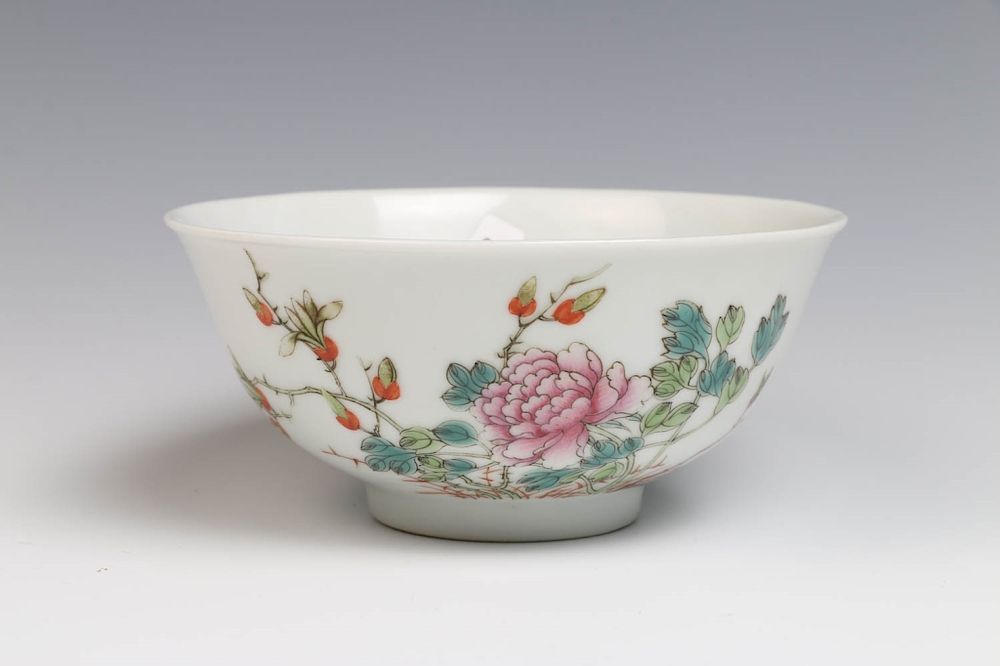 Appraisal: FAMILLE ROSE PEONY BOWL REPUBLICAN PERIOD The bowl decorated with