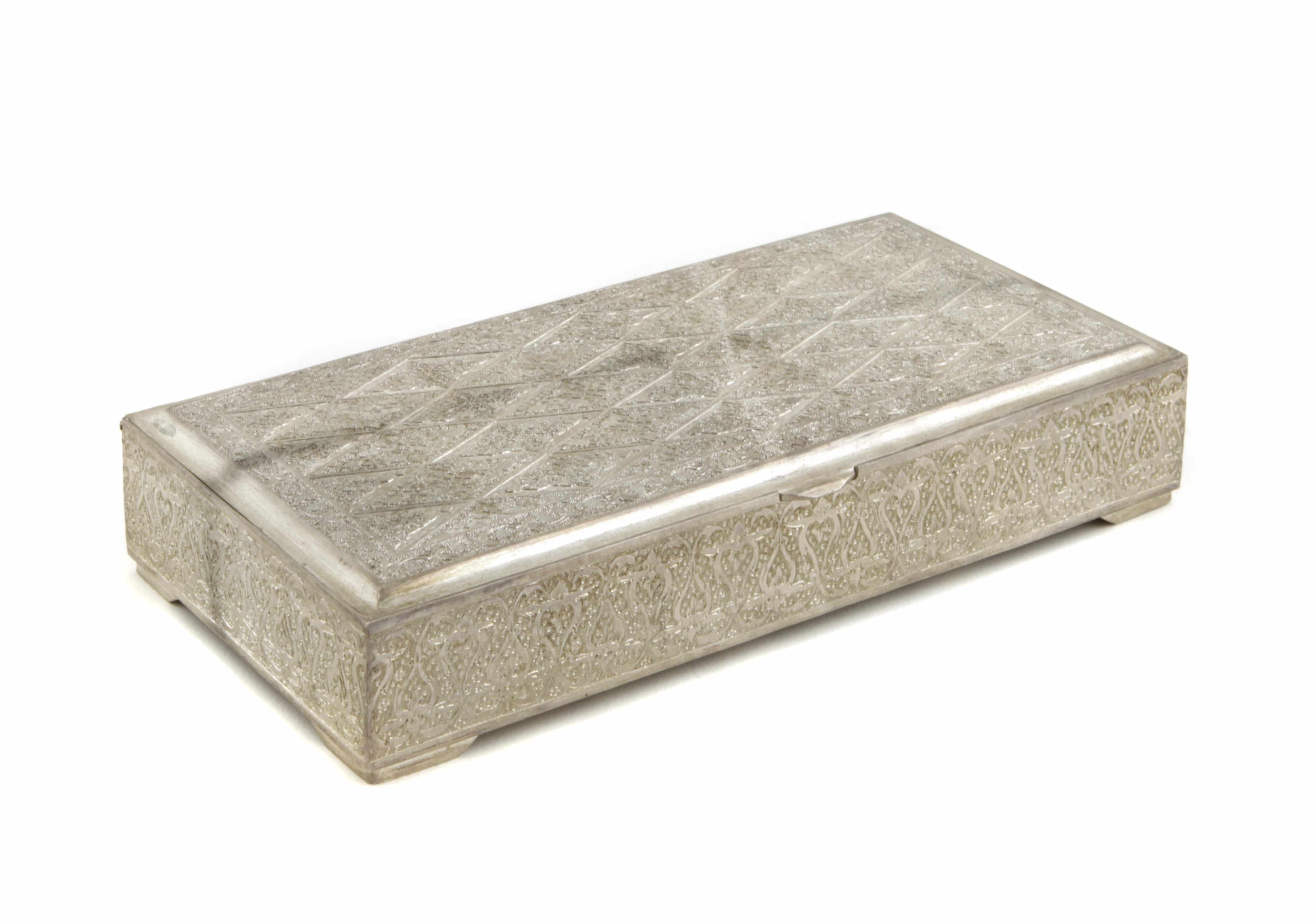 Appraisal: A Persian silver table cigarette box Length in oz dwts