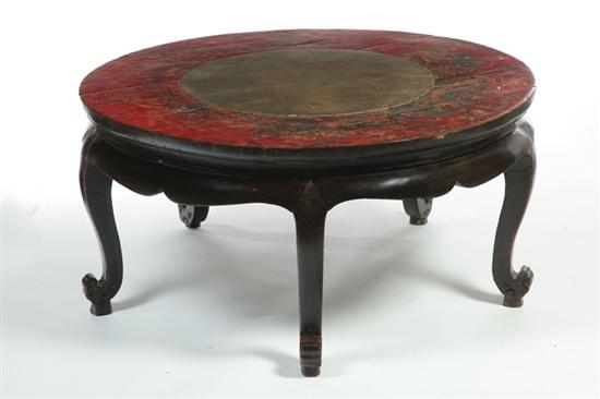 Appraisal: LOW ROUND TABLE China th century hardwood Five cabriole legs