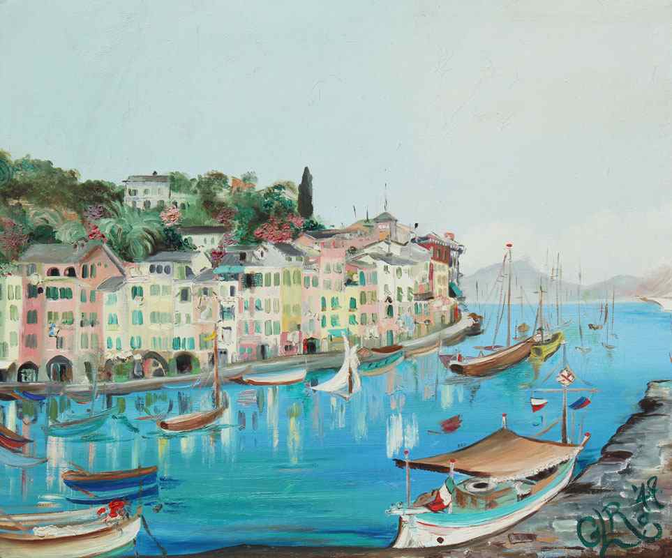 Appraisal: ROBINSON Gladys Lloys American th C ''Quai at Portofino'' Oil