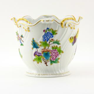 Appraisal: Herend Queen Victoria Handpainted Porcelain Cachepot Herend Queen Victoria Handpainted