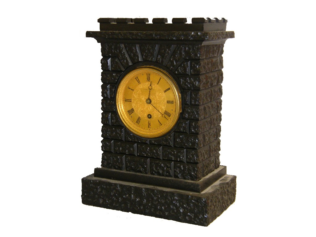 Appraisal: Good English black marble single fusee mantel clock the gilded