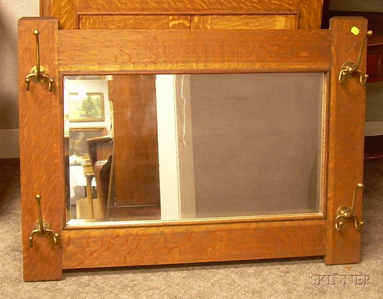 Appraisal: Arts Crafts Oak Hall Mirror with beveled glass and brass