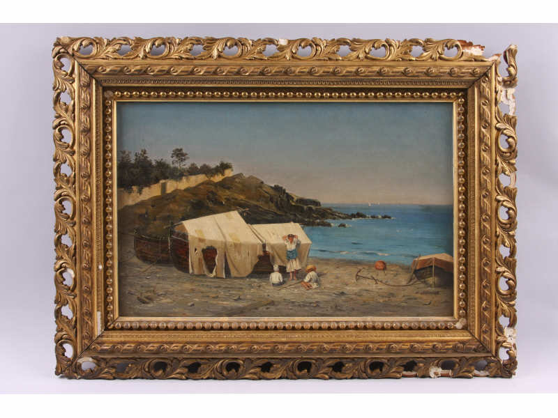 Appraisal: European School Mediterranean Fish Camp ca early th c oil