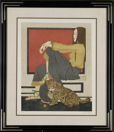 Appraisal: P L Noyer th C Woman with Leopard Cub Color