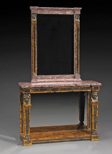 Appraisal: A Neoclassical style parcel gilt faux tortoiseshell and marble console