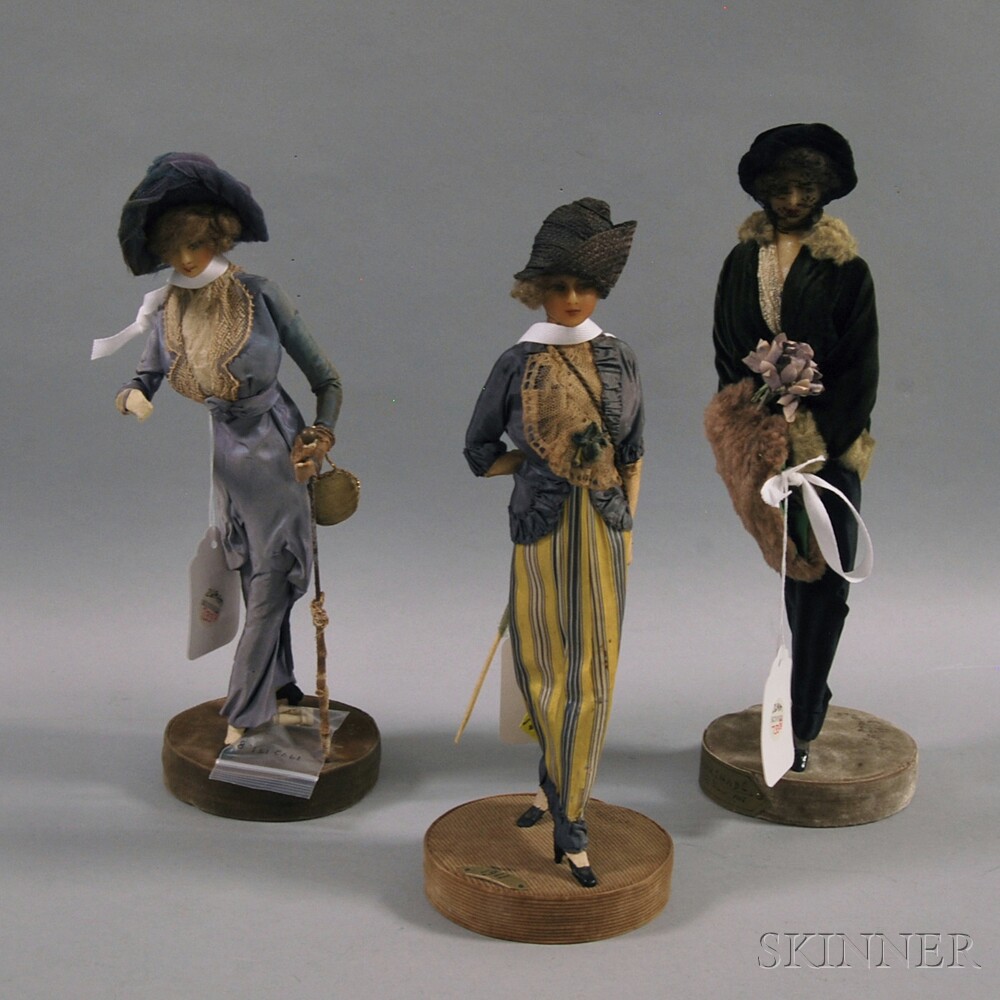 Appraisal: Three Lafitte-Desirat Wax Fashion Figures En Promenade France c -