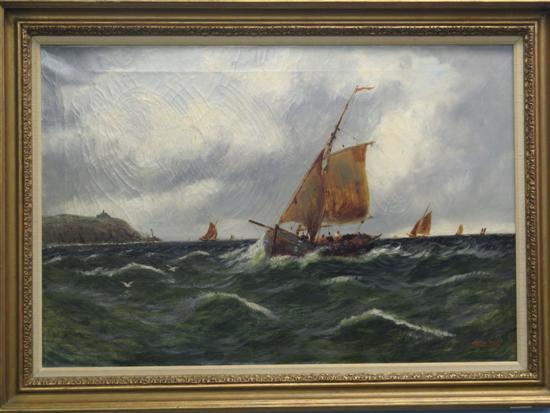 Appraisal: John Fox seascape with sailing boats signed Oil on canvas