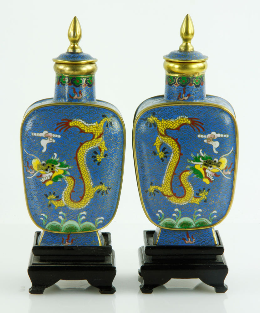 Appraisal: - Pr Chinese Cloisonn Bottles Pair of Chinese cloisonn bottles